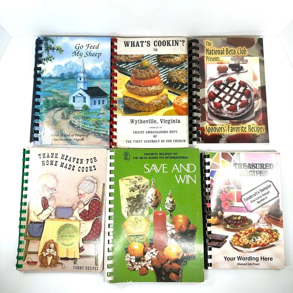Vintage Community Cookbook Lot 6 Spiral Bound Virginia Beta Club Beta Sigma Phi